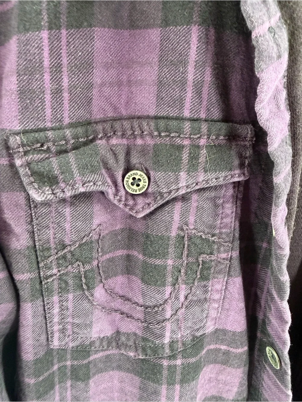 TRUE RELIGION Men's‎ WESTERN SHIRT JACKET PURPLE PLAID Size Small Pockets